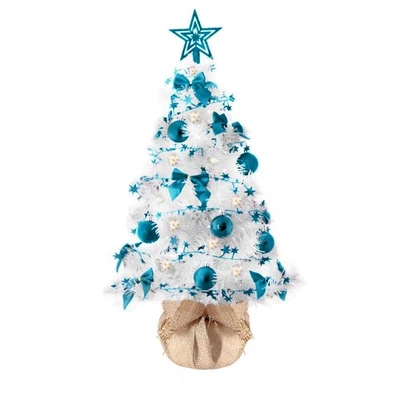 Weihnachtsbaum weiss 60 cm mit türkiser Deko und Led Lichterkette + Fernbedien. - Bild 1 von 4