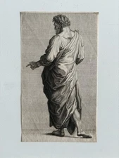 Antique Classical Engraving – Draped Male Figure in Renaissance After Raphael