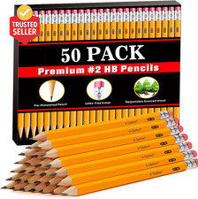 Wood-Cased 2 HB Pencils, 50 Pack Bulk Pre-Sharpened Yellow Pencils with Top Era