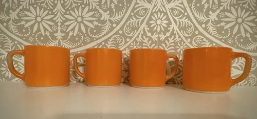 Vintage Federal Glass Orange Milk Glass Coffee Cup - Mug - Stackable - Set Of 4