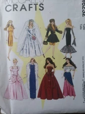 McCall's Crafts Pattern M6232 11 1/2" Fashion Doll  Barbie Clothing~UC