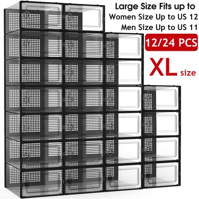12/24 PCS Shoe Storage Box Clear Stackable Shoe Container Sneaker Organizer XL
