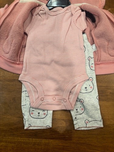 CARTERS GIRLS 3 PC PLUSH LONG SLEEVE SET (PINK/GRAY 3M)NWT - Picture 3 of 4
