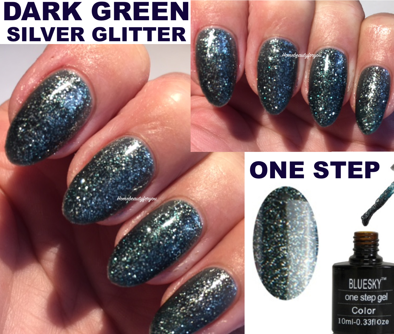 BLUESKY GEL POLISH ONE STEP GREEN/SILVER GLITTER NAIL UV LED SOAK OFF,ANY 2=FILE