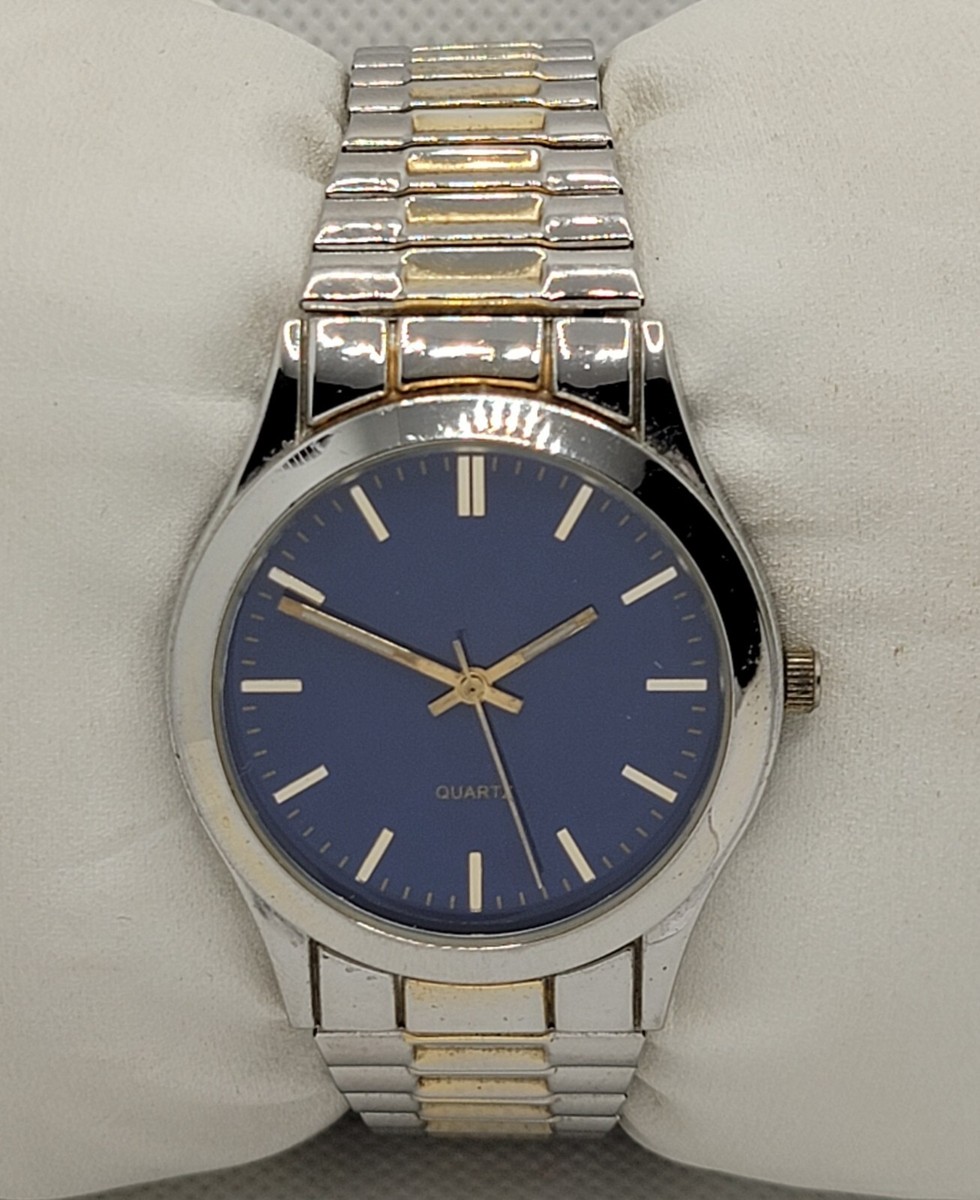 Mens Classic Round Silver Gold Tone Blue Dial Expansion  display picture 3