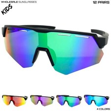 WHOLESALE LOT Kids Boys Sports Retro Wrap Shield Baseball SUN GLASSES 12 Pairs