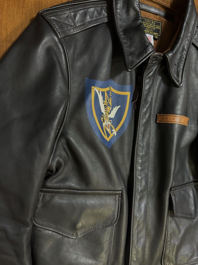 美品 AVIREX LTD 米国製 A-2 FLYING TIGERS ブラウン Avirex Vintage A2 Pilot's Brown Leather Jacket Flying Tigers