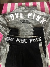 Victoria  s Secret Pink Yoga Strappy Ankle Leggings Quarter Zip Sweatshirt L Set