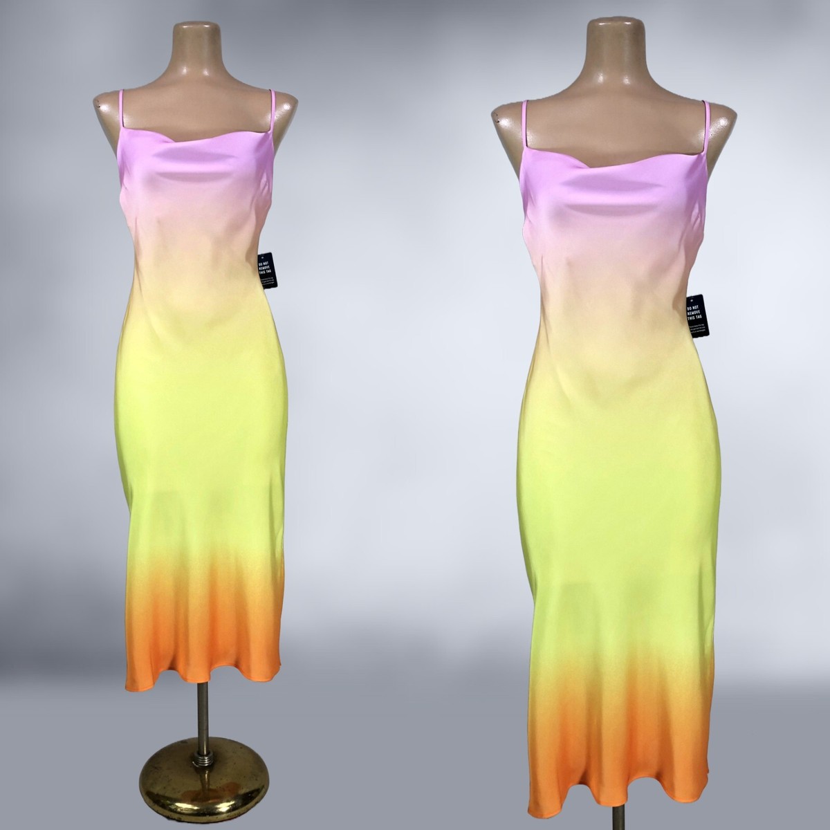 MODERN 2021 Rainbow Ombre Satin Bias Slip Dress by Express Size