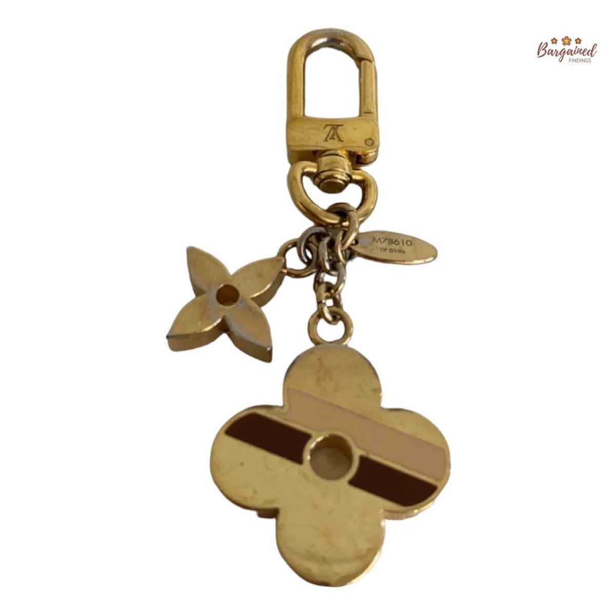 Authentic LOUIS VUITTON Gold Stripes Monogram Flowers Keyring Bag