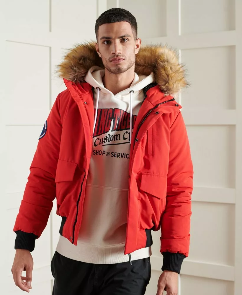 Superdry Mens Everest Bomber Jacket High Risk Red Quilted Coat | eBay