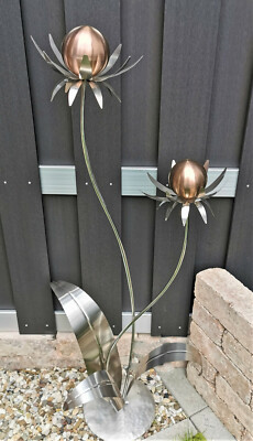Skulptur Blume Milano Edelstahl 120 Kugel golden rose matt Standfuß Garten