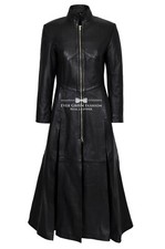 Ladies Matrix Black Full-length Coat Lambskin Leather Movie Inspired Gothic Coat