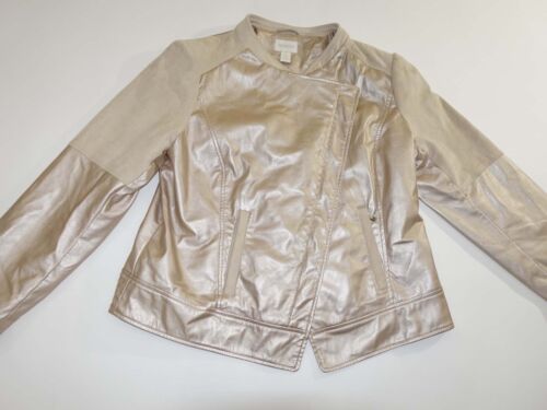 Chico's Women's Faux Leather Champagne Jacket Size 2 / 12 Beige Vegan Moto - Picture 1 of 8
