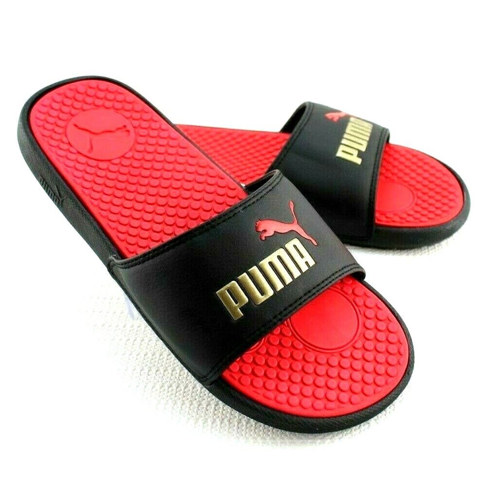 New PUMA Cool Cat Size 7 Black with Red u0026 Gold Logo Women's Slide Sandals  195098434377 | eBay