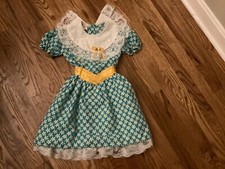 Vintage lace Frilly Dress Girls Floral Daisy yellow green Party Lace size 6