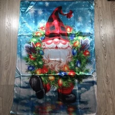 Gnome with a Christmas Wreath Garden Lustre Flag Evergreen 2022 28" x 42"