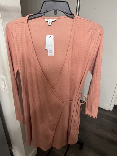 Top shop Women’s Long Sleeve Peach Wrap Dress Size 12 NEW W/Tags