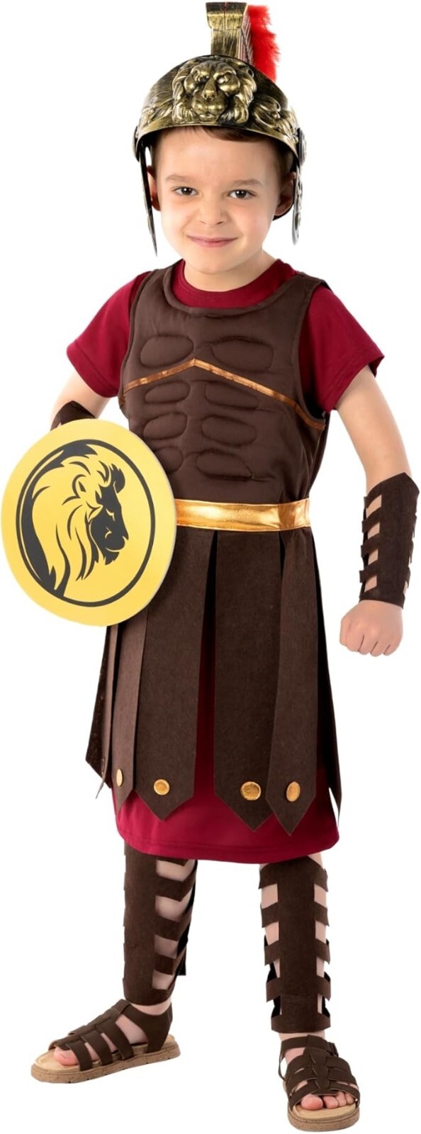 Disfraz de Gladiador para Niños + Escudo S - XL Niños Guerrero Romano Soldado Halloween