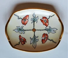 ANTIQUE CANDY DISH ART DECO POPPIES ALL HAND DECORATED UNMARKED (GERMANY?)