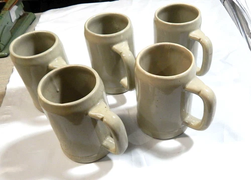 5 Antique Early McCoy Pottery  #6395 Pottery Mug German Style Gray 5"  1970s