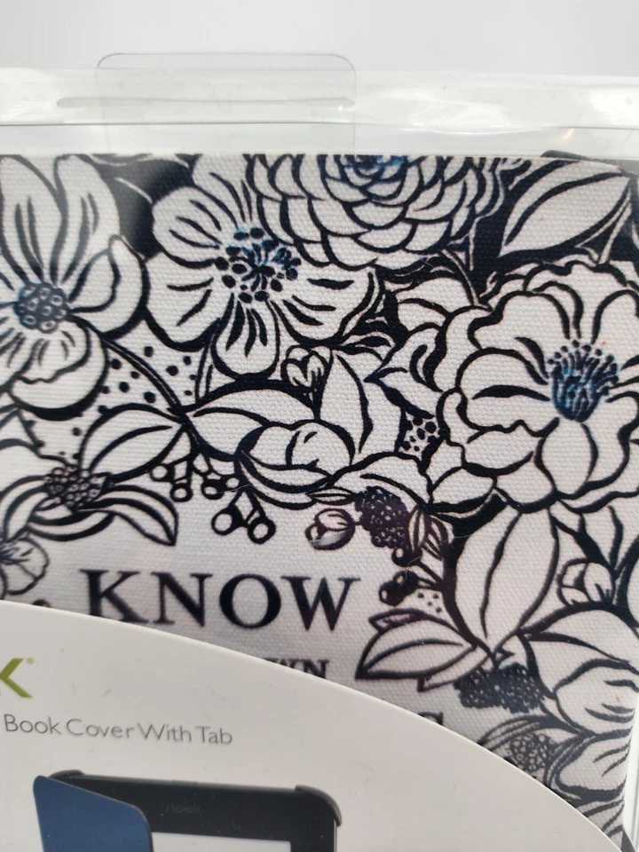 Nook Glowlight Plus Book Flip Cover with Tab Blue Botanicals Quote Magnetic Flap - Image 2 of 4