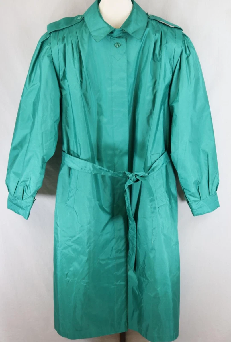 Weather Wise Womens Ladies Green Full Length Raincoat Trench Coat Size 11 12