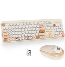 GTSP Creamy Wireless Keyboard and Mouse Typewriter Office Full-Sized Colorful...