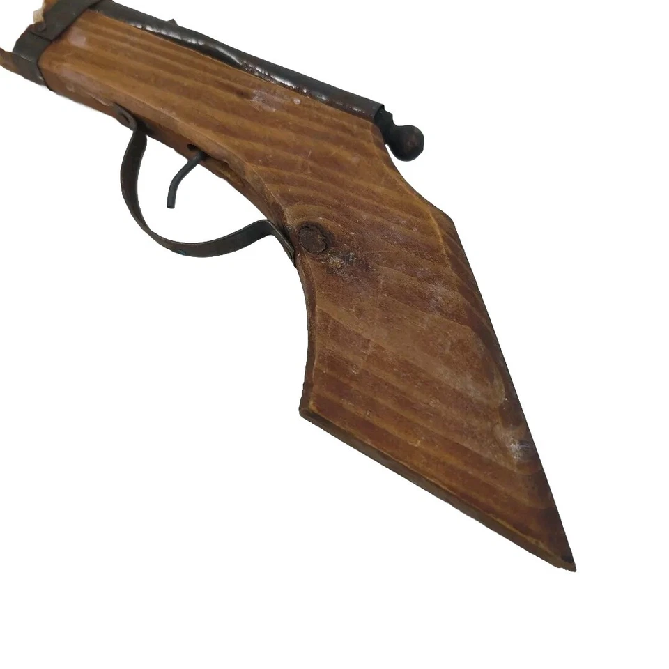 Antique Folk Art Wooden Toy Gun - With Metal Barrel and Trigger - Image 3 of 4