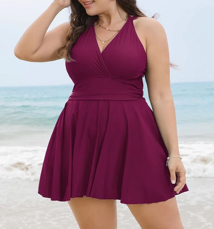 slim fit dress slacks Polka Dot Halter Ruffle Swim Dress M