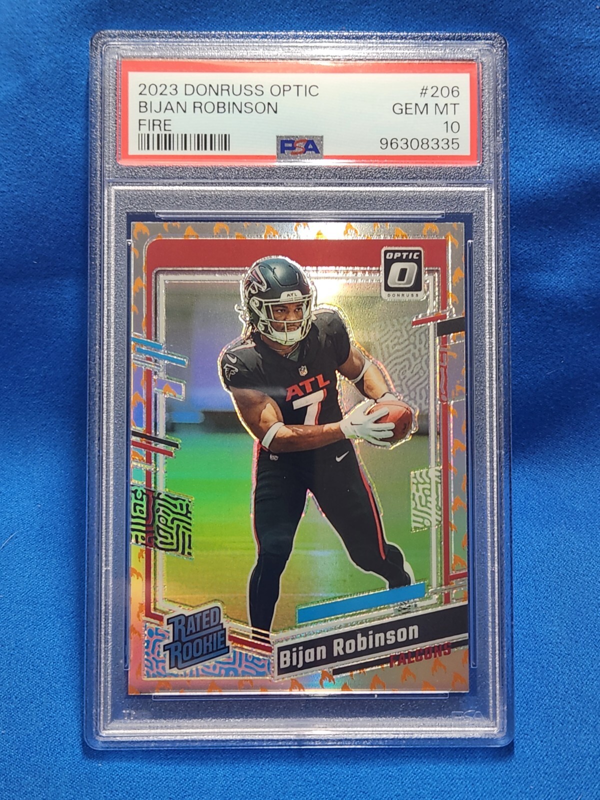 2023 Donruss Optic Bijan Robinson Fire Emoji SSP #206  PSA 10 Case Hit Falcons