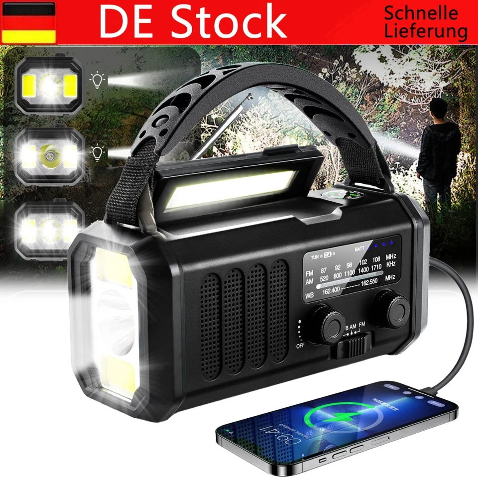 Solar Radio Handkurbel 10000mAh Notfall Radio AM/FM USB LED Taschenlampe