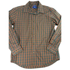 Egara Slim Fit Non-Iron Plaid Button Down Shirt, Long Sleeve, Mens Large Blue