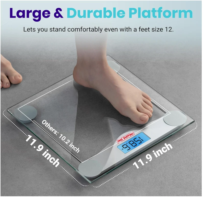 Báscula de baño digital, LCD azul grande, vidrio de 6 mm, 400 lb de alta precisión Foto 4 de 4