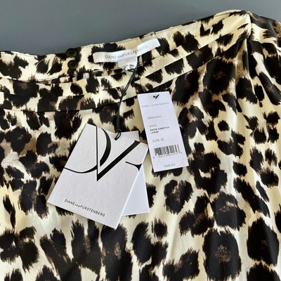 New Diane Von Furstenberg DVF Jumpsuit Silk Snow Cheetah MSRP $568 Size 12 L