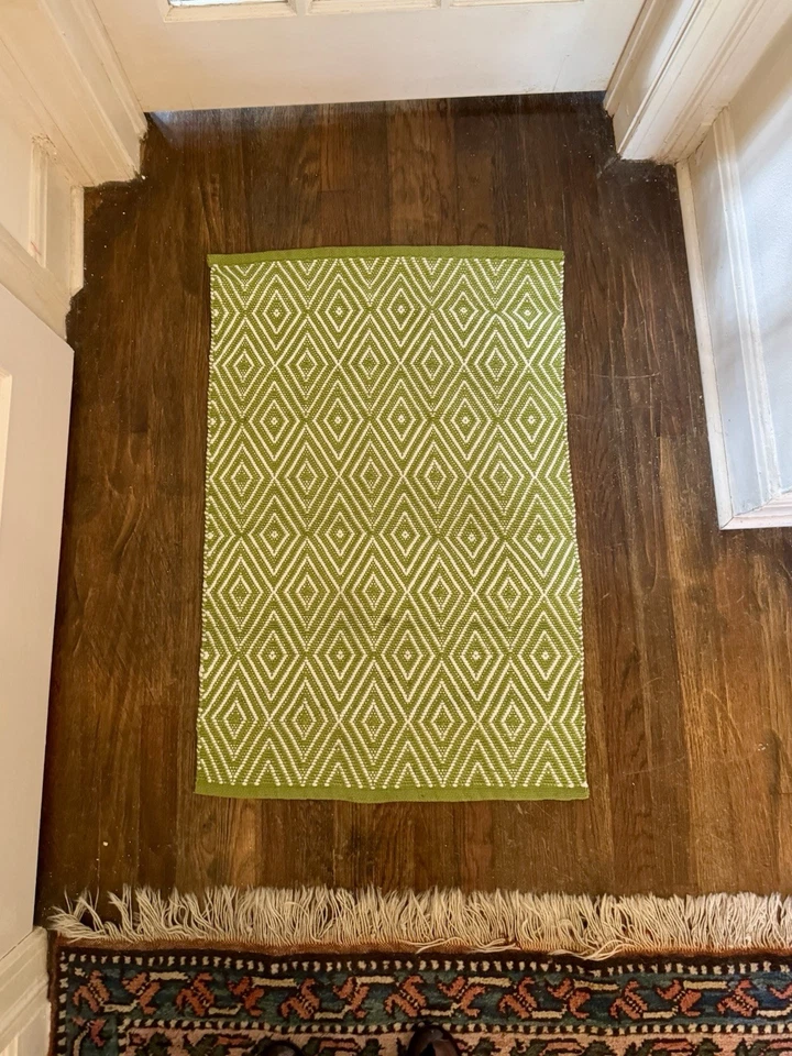 Dash & Albert Diamond Handwoven Indoor/Outdoor Rug | Size: 2x3' | Color: Green - Image 2 of 4