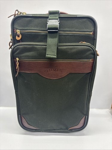 Vintage Orvis Battenkill Luggage Bag Rolling Suitcase Upright Carry On Green 22”