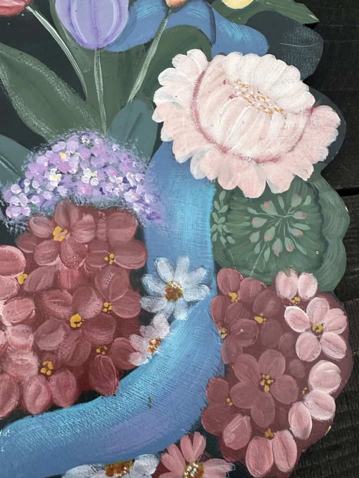 Vtg Painted Tole Painted Wreath 20” Shabby Farmhouse Rosemary West Pattern 1992 - Image 4 of 4