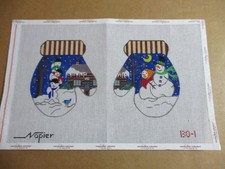 Napier Handpainted Needlepoint Canvas Double Sided Mitten Ornament Snow Scenes