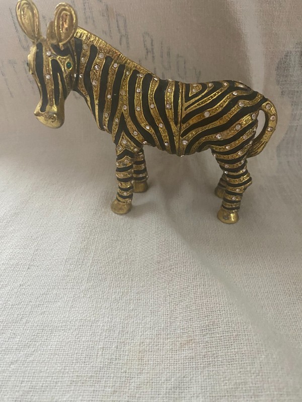 Zebra Enamel Jewel Crystal Brass Trinket Box Miniature Animal Keepsake