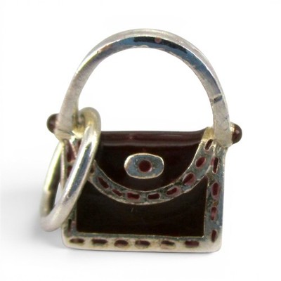 Sterling Silver Enamel Brown Handbag Bag Charm for Bracelet Purse Vintage New