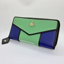 Vivienne Westwood Green Navy Leather Zip Around Long Wallet Orb 19cm Japan