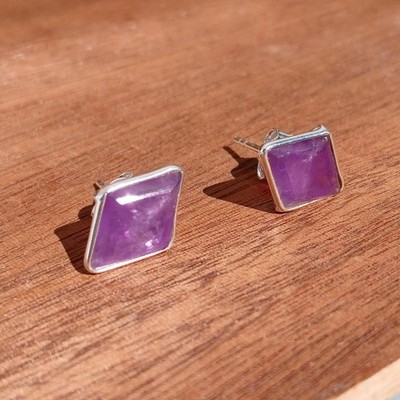 Ohrstecker Sterlingsilber diamantförmig facettiert Amethyst