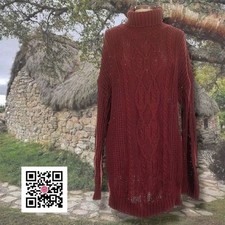 NastyGal Womens LG Sweater Dress Tunic Cable & Rib Knit Turtleneck Burgundy EUC*