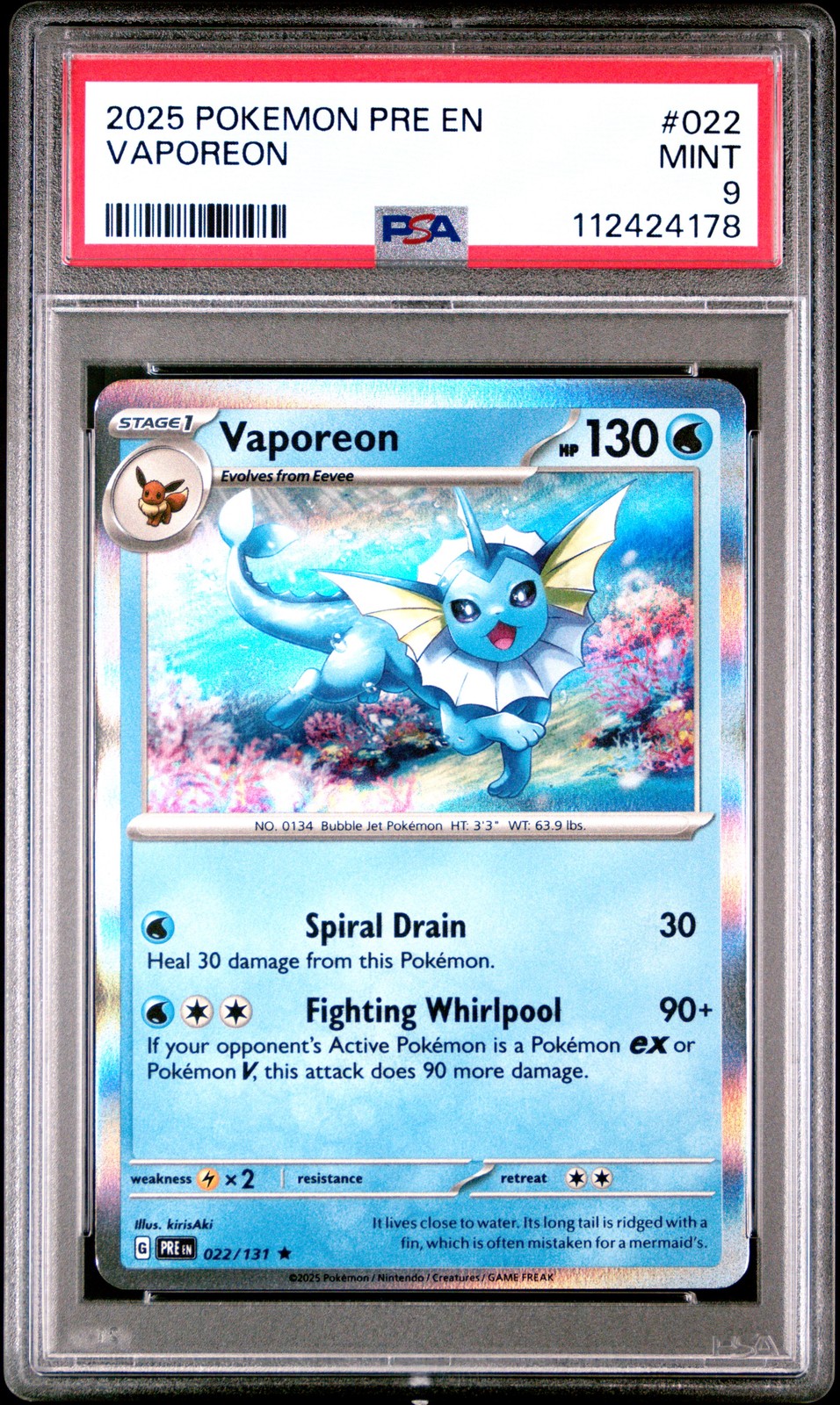 2025 POKEMON PRE EN-PRISMATIC EVOLUTIONS #022 VAPOREON PSA 9