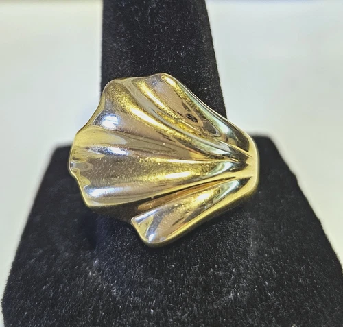 Vintage Italian Gold Plated Over Sterling Ring, Sz 8.5, Shell Shape