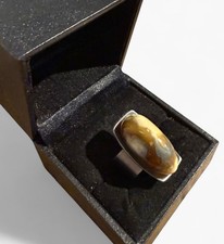 Vintage Ring Adjustable Size Stainless Steel Moss Agate Bohemian Costume Gift