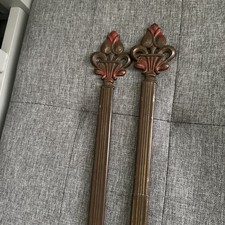 Antique JUDD Polychrome Cast Iron Curtain Rods With Slide-in Finials. Pair