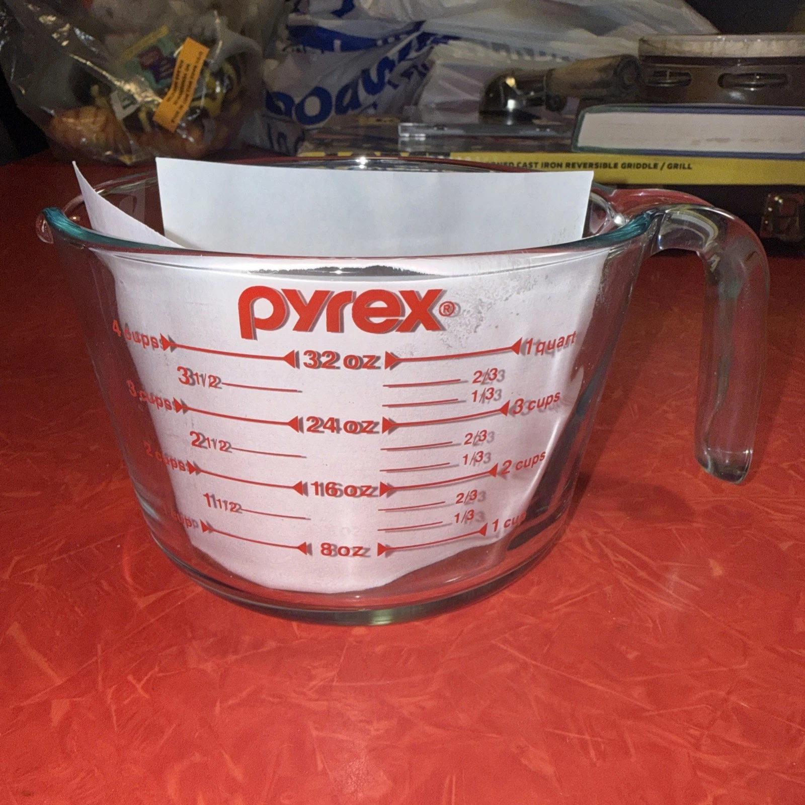 Pyrex 4 Cup 32 Oz Quart Liter Glass Measuring Cup Red Letter Batter Bowl 532 USA
