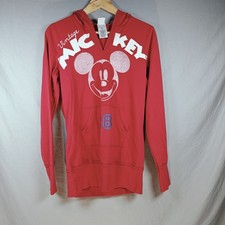 Womens Red Disney Vintage Mickey Mouse Hoodie Large Slim Fit V-Neck Tunic
